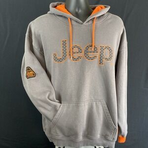Jeep Desert Rated Pullover Hoodie Sweatshirt Gray W/ Orange Graphics 4x4 Patch